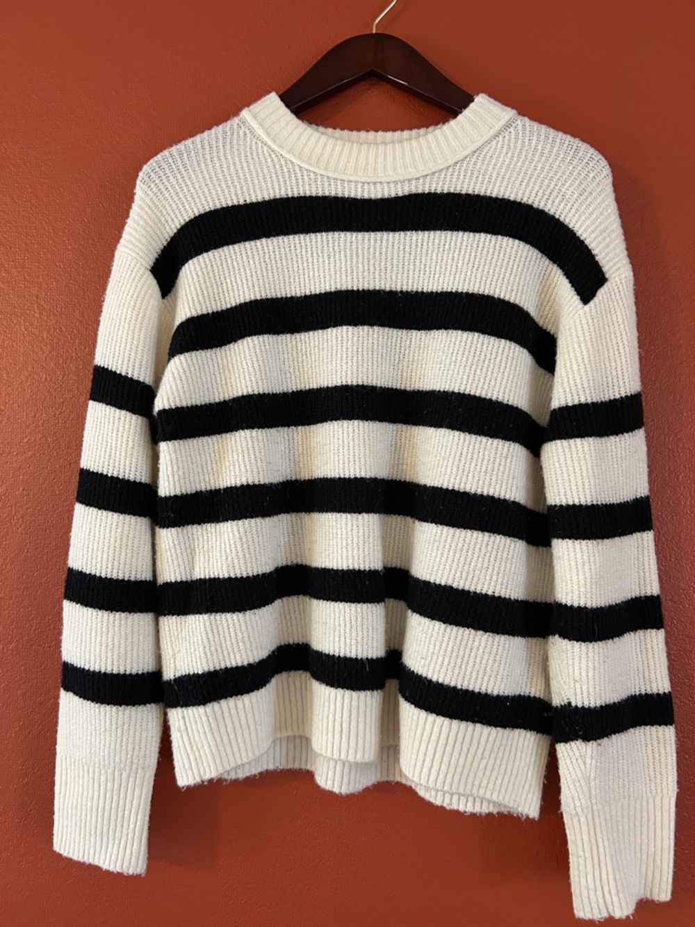 Striped Black and Cream Crewneck Sweater - Women